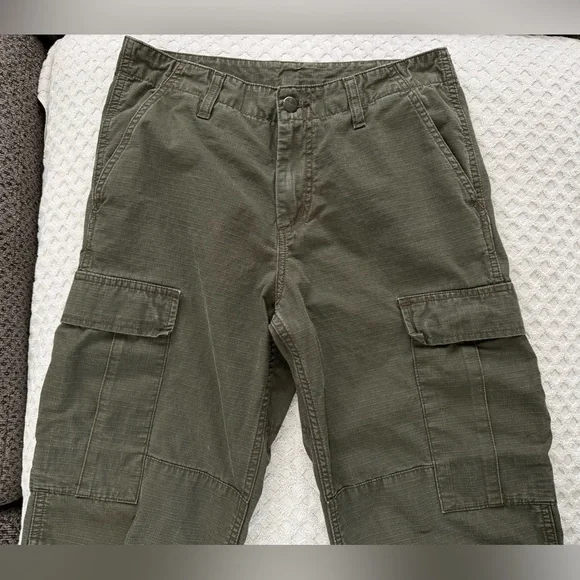 Carhartt WIP Regular Cargo Pants Cotton Ripstop Cypress Rinsed Green Size 29x32 - Picture 5 of 15